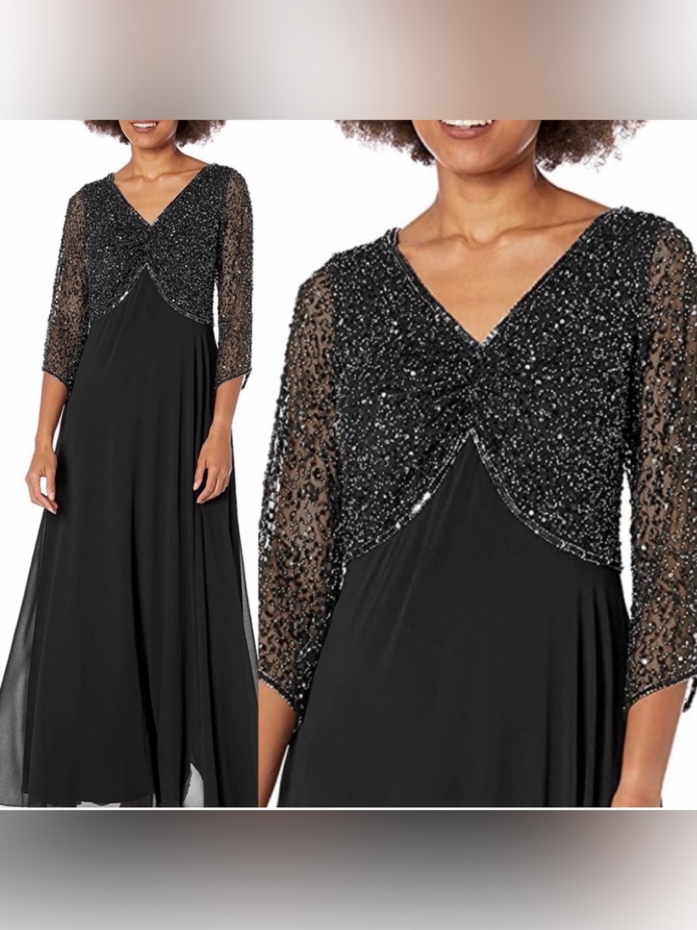 J Kara
Embellished 3/4-
Sleeve Gown size 6 or 10 new with tag